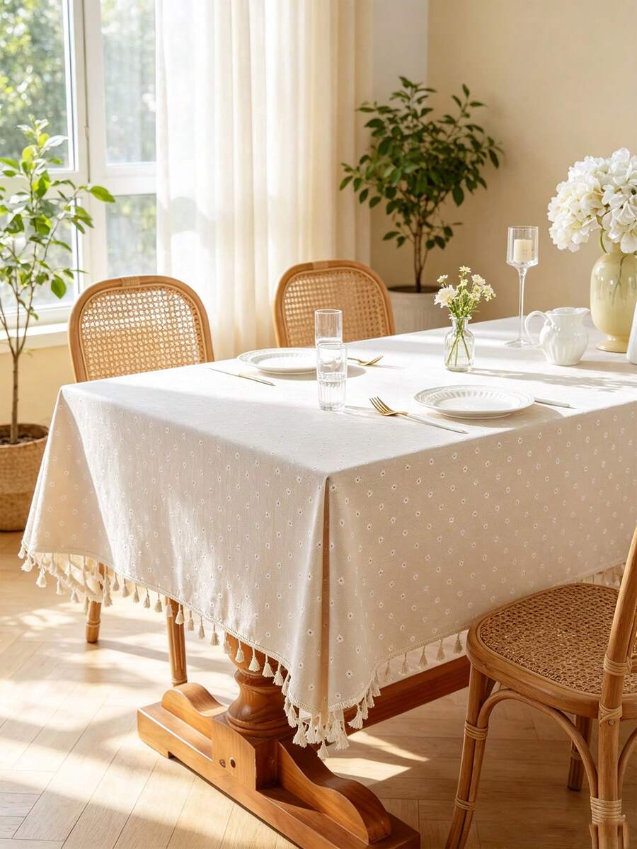 MineLain 1pc Fresh Daisy Flower Tablecloth, Rectangular Tablecloth, Coffee Table, Bedside Cabinet Cover, Daily Home Decor, Room Decor, Suitable For Country Farmhouse, Gathering, Banquet, Party, Thanksgiving, Celebration, Outdoor, Garden, Picnic Camping Decor, All Seasons, Spring And Summer Decor