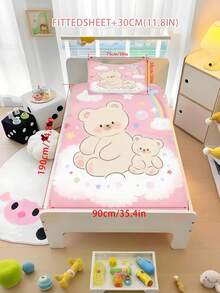 2/3PCS Pink Background Cartoon Bear Fitted Sheet Set Soft Breathable Bedding For All Seasons Twin/Full/Queen 100% Polyester Machine Washable - Multicolor - View 16