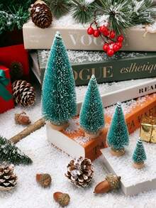 8pcs Christmas Tree DIY Bottle Brush Tree, Plastic Sisal Tree, Miniature Frosted Fir With Wooden Base, Suitable For DIY Crafts, Display, Desktop Home Decor And Christmas Decoration, 4 Styles - Multi-color Version 2 - View 3