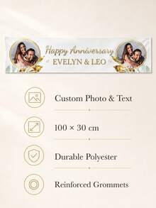 Personalized Photo And Name Anniversary Banner, Custom Couple Portrait Party Sign, Custom Text And Date, Wedding Celebration Decor, Bride And Groom Welcome Banner, Engagement Backdrop, Wedding Reception Decoration, Gift For Couples And Newlyweds - Multicolor - View 5