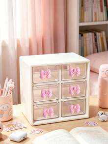 Drawer-Style Mini Cosmetic Organizer, Featuring Various Colored Bows, Transparent Plastic Stackable Storage Boxes, Multiple Designs, And Multiple Compartments. Suitable For Desktops, Offices, And Bedrooms, With A Smooth, Easy-To-Clean Surface. - Multicolor - View 9