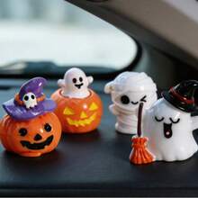 1 Set (4pcs) Pumpkin Ghost Cartoon Shaped Halloween Series Cartoon Mini Figurines, Suitable For Halloween Desktop DIY Scene Decoration - Car Ornament - View 7