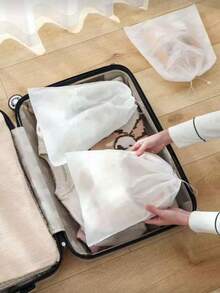 50pcs/Set 32 X 48 X 0.1cm Non-Woven Fabric Shoe Bags, Minimalist White Drawstring Dust-Proof Travel Shoe Bags - White - View 7