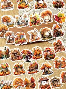 50pcs Autumn Squirrel Forest Stickers For Journal, Planner, Scrapbook, Luggage, Envelope, Greeting Card, Notebook, Tablet, Water Bottle - Autumn - View 1