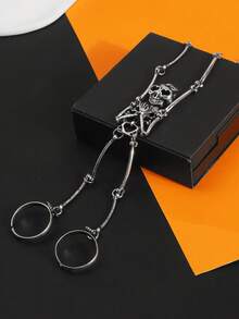 1pc Dark Skull Finger Chain Halloween Accessory Connected Finger Bracelet Creative Gothic Style Hand Jewelry - Silver - View 3