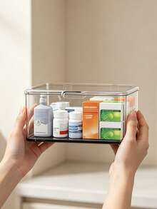 Large Capacity Flip Cover Medicine Box, Makeup Box Storage Acrylic Transparent Storage Box, Flip Top Desktop Cosmetics Dust-Proof Storage Box, Snack And Miscellaneous Sorting Box, Household Mini Medicine Box, Face Masks, Unique Gift For Thanksgiving And Christmas For Family, Mother, Female Friends Or Yourself - Multicolor - View 7