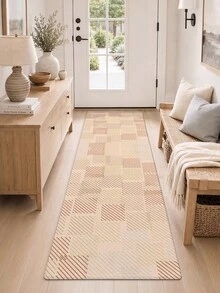 DAJIANG 1pc Geometric Plaid Runner Rug, Kitchen Mat, Suitable For Bathroom, Kitchen, Outdoor, Hallway, Bedroom, Living Room, Machine Washable, Easy To Clean Entryway Mat, Non-Slip Bedroom Decor Rug Accessory - Multicolor - View 2