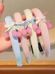 1pc Women's Cute Cherry & Mini Bow Decorated Headband, Sweet & Lovely High-Top Hair Accessory, Suitable For Girls' Daily Wear - Multicolor - View 2