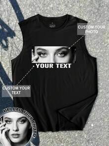 Men's Vest, Personalized Customization, Thin,Soft,Polyester,Custom Patterns/Names/Slogans,Work Clothes/Valentine's Day/Birthday/Anniversary Gifts - Black - View 1