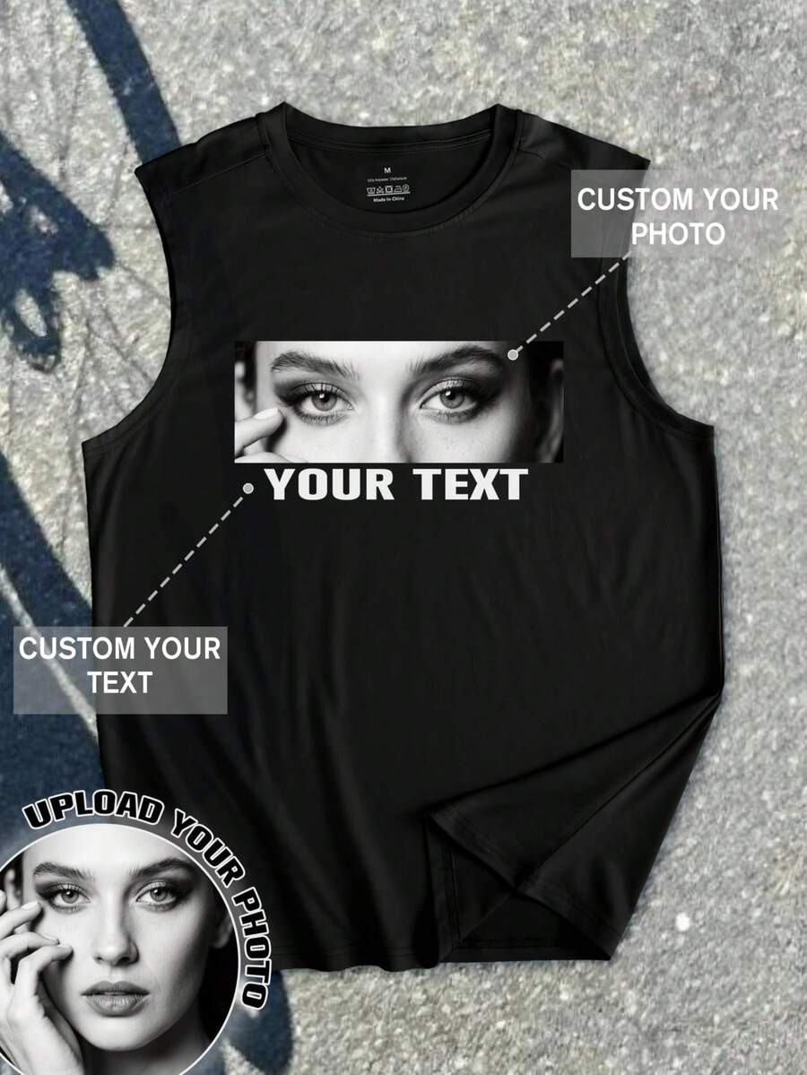 Men's Vest, Personalized Customization, Thin,Soft,Polyester,Custom Patterns/Names/Slogans,Work Clothes/Valentine's Day/Birthday/Anniversary Gifts - Black - View 1