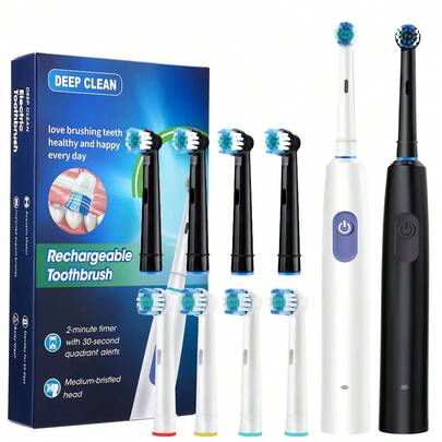 Electric Toothbrush Travel Set, Rotating Charging Electric Toothbrush Set With Toothbrush Holder, 5 Modes, 4 Soft Bristle Replacement Brush Heads, 600mAh Portable Oral Care Set, Suitable For Home And Travel, Holiday Gift Choice, Black/White