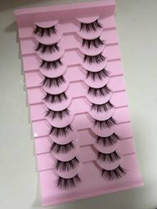 10 Pairs Half-Length Natural Thick Little Devil Cat Eye Winged Half-Eye Natural Daily Versatile Women's Upper Eyelashes - Black - View 2
