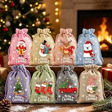 1pc Colorful Christmas Linen Gift Bag,Santa Claus Drawstring Pouch,Suitable For Holiday Party Gifts And Jewelry Storage,Perfect For Christmas And New Year Party Supplies - Multiple Styles - View 4