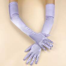 1 Pair Extra Long Stretch Satin Touchscreen Gloves For Wedding Bride Bridesmaid Etiquette Evening Party Banquet Stage Performance - Mauve Purple - View 2