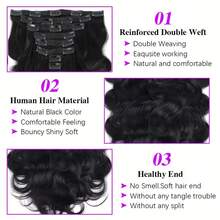 BINF 8 Pcs Body Wave Clip In Hair Extensions Natural Black Soft Wavy Clip On Hair Pieces Easy Install Daily Dating Halloween Party Clip‑In Hair For Ladies - Natural Black - View 4
