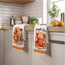 2PCS Kitchen Towel, Autumn Fallen Leaves & Pumpkin Pattern Printed, 40*60cm Rectangular Microfiber Kitchen Towel, Dish Cloth, Tablecloth, Hand Towel, Kitchen Decor, Home Decor, Housewarming Gift For Neighbors, Kitchen Napkin & Dish Cloth, Home Decor, Gift - White - View 10