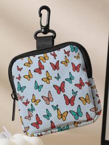 1pc Butterfly Print Kids Mini Coin Purse, Zipper Closure Small Storage Bag With Swivel Hook, Suitable For Earphones, Coins And Tiny Accessories, Can Be Hung On Backpack - Multicolor - View 11