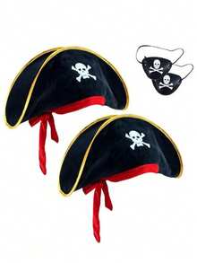 1/2/6pcs Halloween Sailor Pirate Eye Patch And Pirate Hat, Skull Print Pirate Captain Costume Accessories, Pirate Party Hat, Suitable For Various Parties, Performances, Costume Parties - Multicolor - View 3