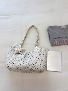 Tote Bag With All-Over Star Print Pattern, Star Pendant Accessory Decoration, Extended Shoulder Strap, Large Capacity Open Top Closure, Versatile Daily Bag For School, Work, Travel, Shopping, Commuting, Shoulder Large Bag - White - View 3