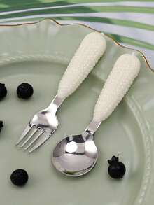 1pc/2pcs Creative Corn-Shaped Handle 304 Stainless Steel Spoon & Fork Set, Reusable Home Dessert Spoon And Salad Small Fork, Suitable For Salad, Ice Cream, Cake, Dessert And Fruit Elegant Small Tableware - View 8