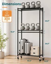 Clothes Rack, Heavy-Duty Garment Rack With Shelves & Wheels, Freestanding Wardrobe Organizer With Hooks, Ideal For Bedroom, Laundry, Or Balcony, 32.5" X 11.9" X 78.9" - Black - View 6