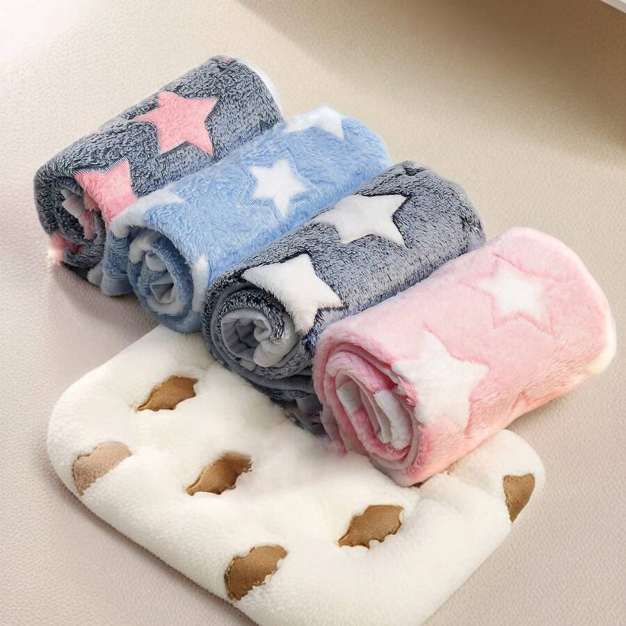 Pet Blanket For Small And Medium Dogs, Also Suitable For Various Small Animals And Cats, Washable, Soft Flannel Fabric, Five-Point Star Embroidery, Lightweight And Breathable, Suitable For All Seasons, Can Be Used As Dog Bed And Dog Mat