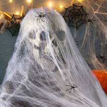 1pc Halloween Spider Web Decoration, Includes Realistic Spider, Super Elastic Spider Web, Suitable For Halloween Indoor And Outdoor Decor - Multicolor - View 6
