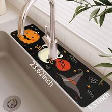 1pc Halloween Faucet Cover, Create Holiday Atmosphere, Bathroom Faucet Splash Guard, Waterproof Anti-Slip Faucet Pad, Kitchen Countertop Accessory, Kitchen Dining Table Accessory, Sink, Moisture-Proof Absorbent Pad, Absorbent Draining Pad, Ghost Pumpkin Pattern, Multi-Functional Absorbent Anti-Slip Pad - Multicolor - View 11