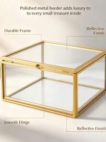 1pc Elegant Gold-Rimmed Transparent Glass Jewelry Box With Hinged Lid, Suitable For Displaying Photos, Cards And Small Items, Ideal Home Decor Storage Box - Multicolor - View 4