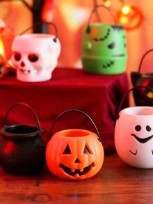 Bộ 6 xô nhựa mini hình bí ngô Halloween có tay cầm, xô Trick or Treat Halloween họa tiết vạc, ma và đầu lâu, phù hợp làm quà tặng tiệc Halloween và trang trí Ngày Lễ Người Chết - Nhiều màu - Xem 2