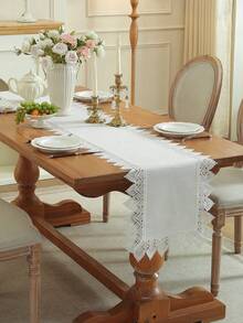 ABEST6522 Home&Living store White Lace Table Runner, Nordic Cream Bohemian Style, With Delicate Lace Trim, Can Be Used As Table Runner Or Cabinet Decor Cloth, Suitable For Home Daily, Wedding And Holiday Decoration, Multiple Sizes Available - White - View 4