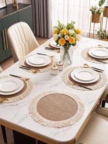 12pcs Natural Jute Tassel Placemats, Rustic Style Round Vase Mats, Washable, Easy To Clean, Wipeable, Non-Slip, Heat Resistant, Suitable For Room Decor, Dining Table Decor, Home Decor, Party Decor, Suitable For Holidays, Parties, Gatherings, Birthdays, Weddings, Gifts, Presents, Dinner, Outdoor, Picnic - Multicolor - View 1