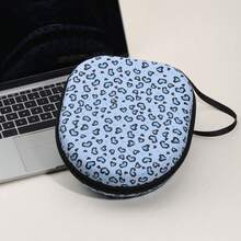 Leopard Print Pink Earphone Storage Bag And Protective Case, Hard Shell Storage Box, Soft Lining, Mesh Pocket, Portable Travel Storage Box, Compatible With Apple Earphones - Multicolor - View 12