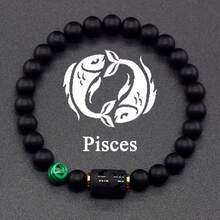 12 Zodiac Signs Bracelet Natural Stone Beaded Elastic Bracelet Valentine's Day Or Birthday Gift For Couples And Friends - Black - View 6