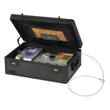 Locking Storage Chest With Dual Combination Lock-Small Lock Box For Laptops, Tablets And Valuables, Lockable Storage Box With Code, Keyless Lockbox Fo - Black On Black - View 1