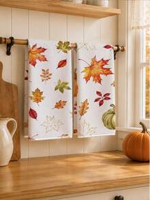 2PCS Kitchen Towels Autumn Pumpkin Leaf Seamless Pattern, Minimalist Style Superfine Microfiber Material Soft Kitchen Towels Dish Cloths, Hand Towels, Tablecloths, Kitchen Decor, Kitchen Cleaning, Bathroom Cleaning, Holiday Party Decor, Kitchen & Bathroom Supplies Home Essentials, Home Decor, Housewarming Gift - White - View 6