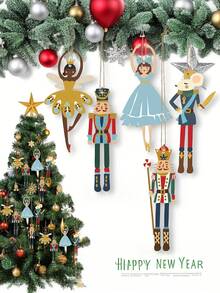 5pcs Christmas Nutcracker Fairy Tale Decorative Hanging Ornaments, Including Soldier And Fairy Characters, Suitable For Christmas Tree Branch Hanging Decorations And Gift Packaging Decor - A - View 3