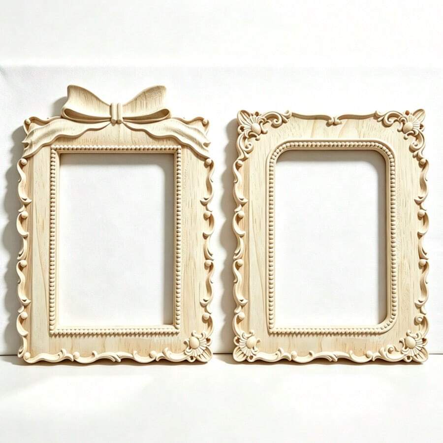 Unfinished Carved Wooden Photo Frame, Ornate Vintage Style Raw Wood Picture Frame For DIY Painting Home Decor - White - View 1
