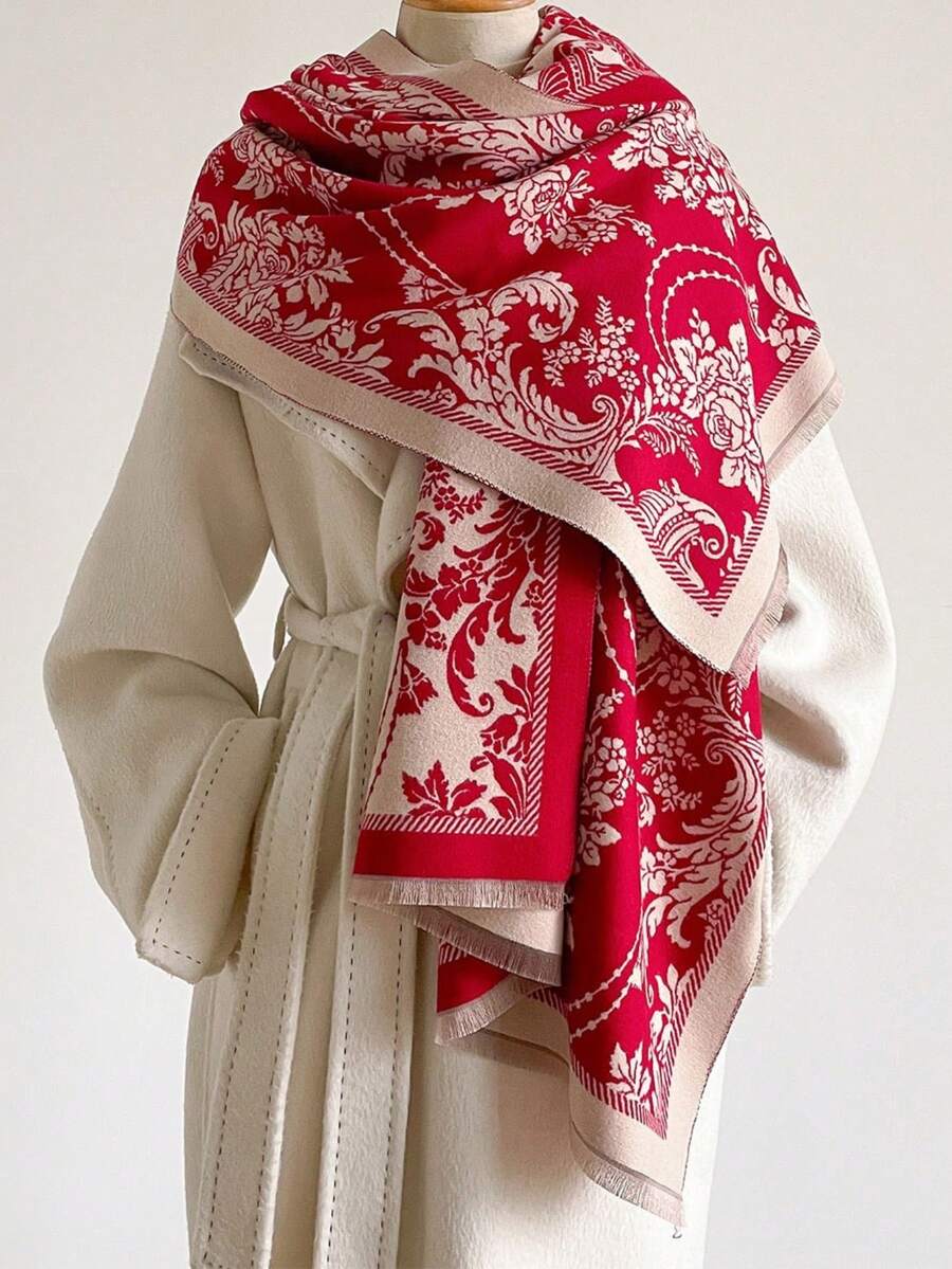 1PC Women's Autumn/Winter Double-Sided Faux Cashmere Colorblock Fashion Versatile Air Conditioning Shawl Thick Warm Scarf Suitable For Daily Use - Multicolor - View 1