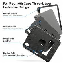 1pc Stock Case Compatible With Ipad 10th Generation 2022(10.9 Inch) (A16) 11 Inch 11th Generation 2025 11(A16 2025), Heavy Duty Military Grade Rugged Protective 10.9" 11'' Cover With Built-In Stand Compatible With Ipad 10 Gen 10.9 Inch Tablet Case - Black + Sky Blue - View 8