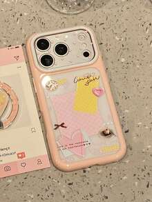 1pc Korean Style Niche Pink Heart Polka Dot Dessert Label Phone Case Compatible With Iphone 17 Pro Max, 16 Pro, 15/14 Pro, Full Coverage Anti-Drop Protective Cover, New Trending - Multicolor - View 2