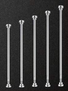 1pc Spiral Tension Rod, Adjustable Ends, With Plastic Base, Stainless Steel Material. Suitable For Shower Curtains, Window Curtains, Wardrobes, And Balcony Clothes Drying. Available Colors: Silver, Black - Sfc - View 2
