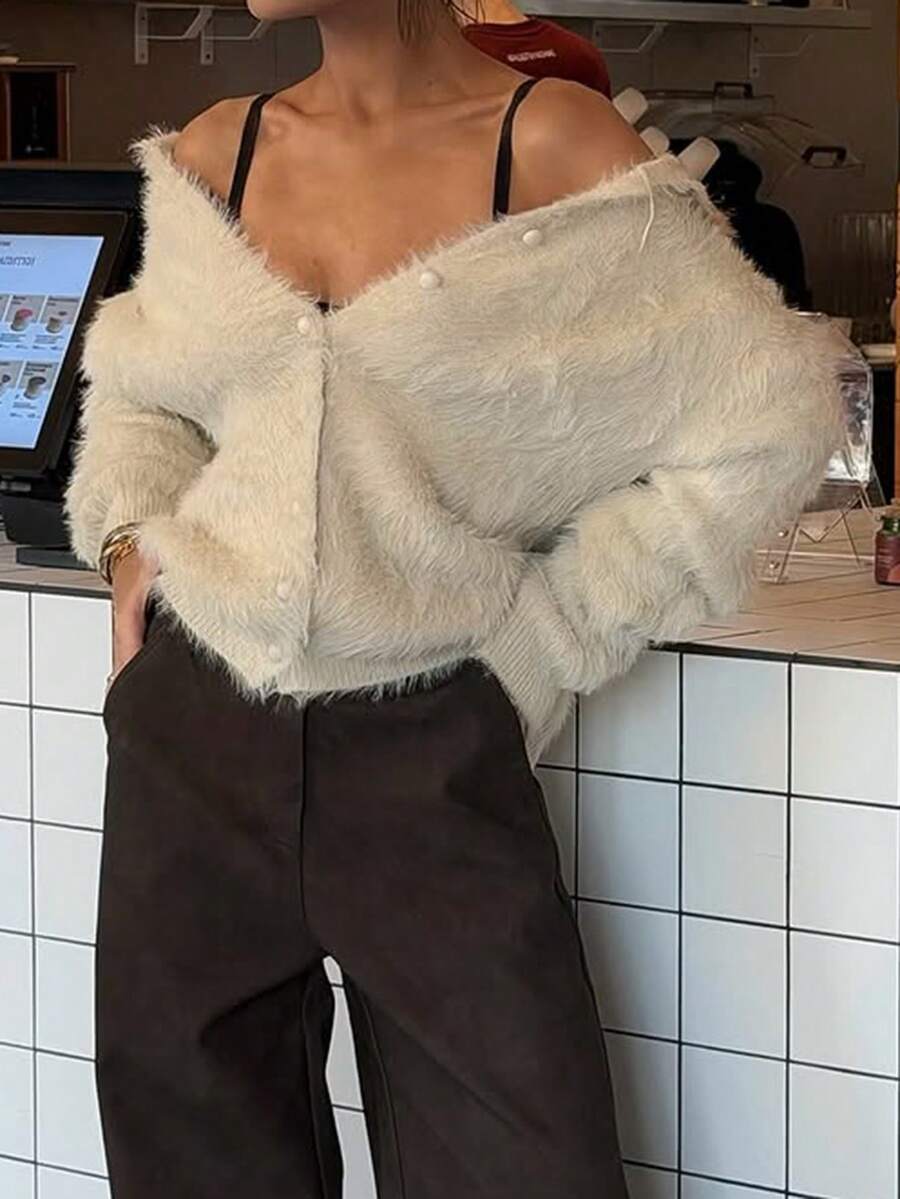 Women's Solid Color Casual Versatile Daily Cardigan - Apricot - View 1