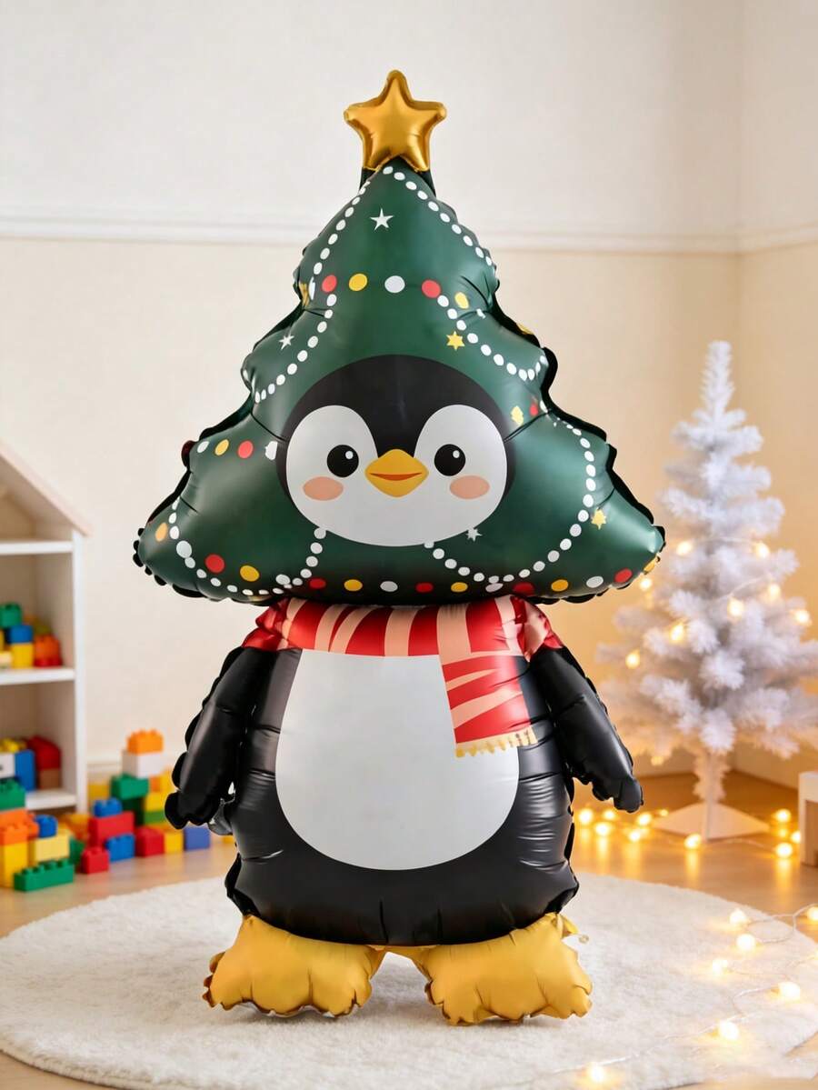 1pc Standing Matte Penguin Tree Aluminum Foil Balloon, Suitable For Christmas Party, Family Gathering, Home Decor, Also Can Be Used As Photo Prop - Standing Matte Penguin Tree 1pc - View 1