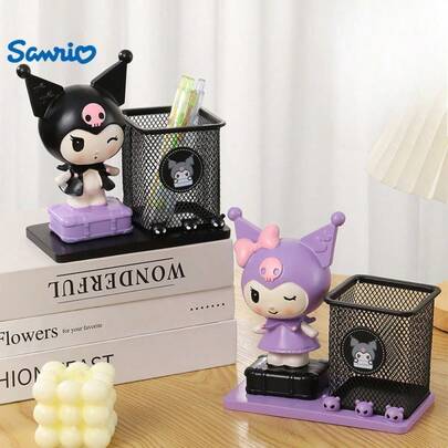 SANRIO 1 pieza Soporte para bolígrafos Hello Kitty, organizador de escritorio de plástico con diseño de gato de dibujos animados KT, caja de almacenamiento y exhibición de cosméticos