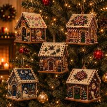 3D Wooden Christmas House Diamond Art Kit, Pearl Rhinestone DIY Ornament - #A - View 9