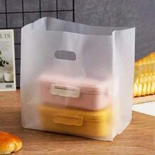 50pcs Transparent Gift Bags With Handles, Uncoated, Suitable For Salad, Cake, Pizza, Bread, Dessert, Candy, Suitable For Wedding, Birthday, Party, Christmas, Halloween - Multicolor - View 5