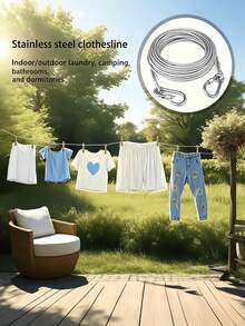 1pc Durable Stainless Steel Clothesline | Portable Laundry Drying Rope, Suitable For Indoor/Outdoor Use, Perfect For Camping, Bathroom And Dormitory, Pet Leash, Anti-Slip, Rust-Proof And Weather-Resistant, With Hook Accessories, Indoor/Outdoor Laundry Clothesline, Multi-Functional Steel Wire Rope - Multicolor - View 2