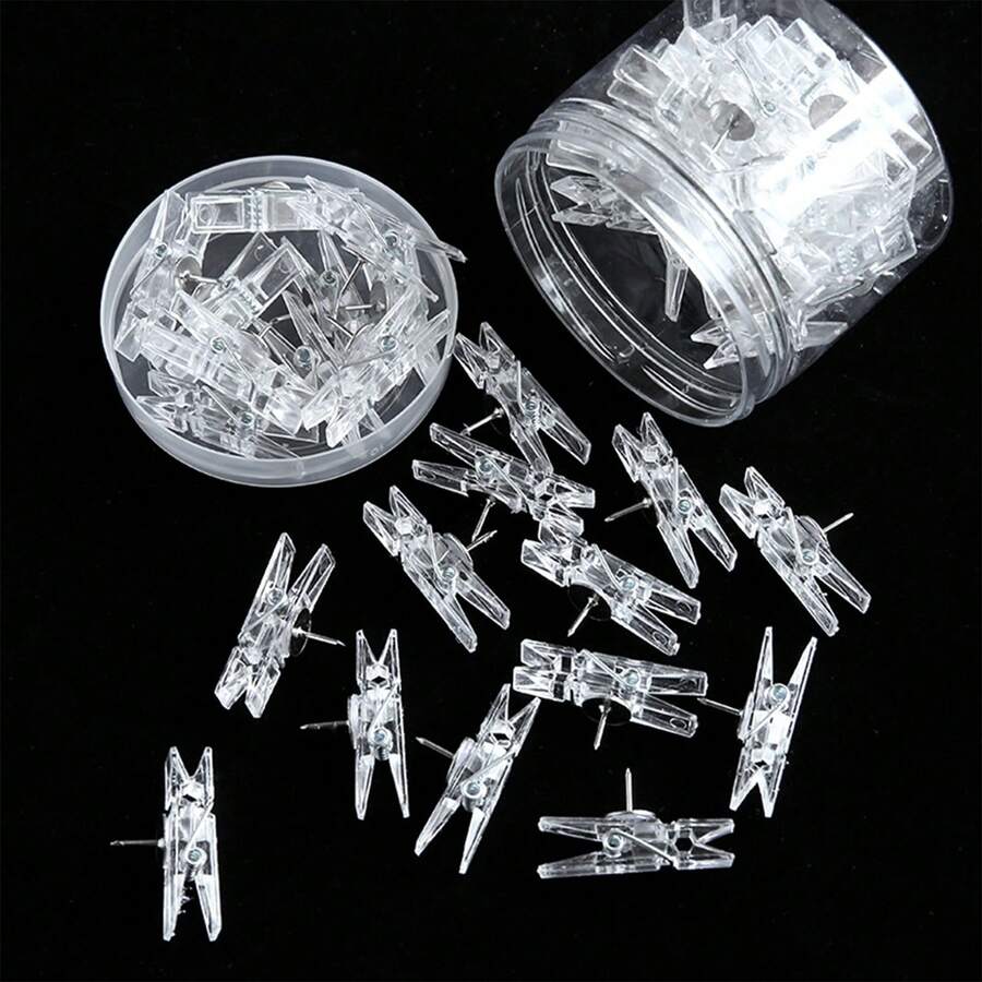 20pcs Multi-Function Clips Push Pins Cork Transparent Plastic Home Photo Wall Decoration Clips Transparent Felt Pins Metal - Sets - View 1