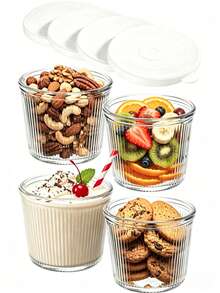 1/6 Pack Small Glass Bowls With Lids, 6.8oz, Transparent Striped Glass Containers, Stackable, Suitable For Desserts, Pudding, Sauces, Salads, Nuts, Oatmeal, Candy, Sweets, Cereals, Etc. - Multicolor - View 3